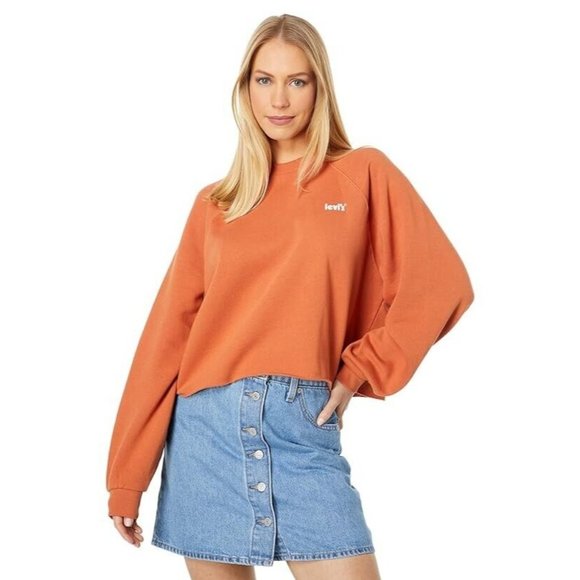 Levis Sweatshirt Orange Laundry Day Cropped Raw Hem Fleece NWT - Picture 2 of 13